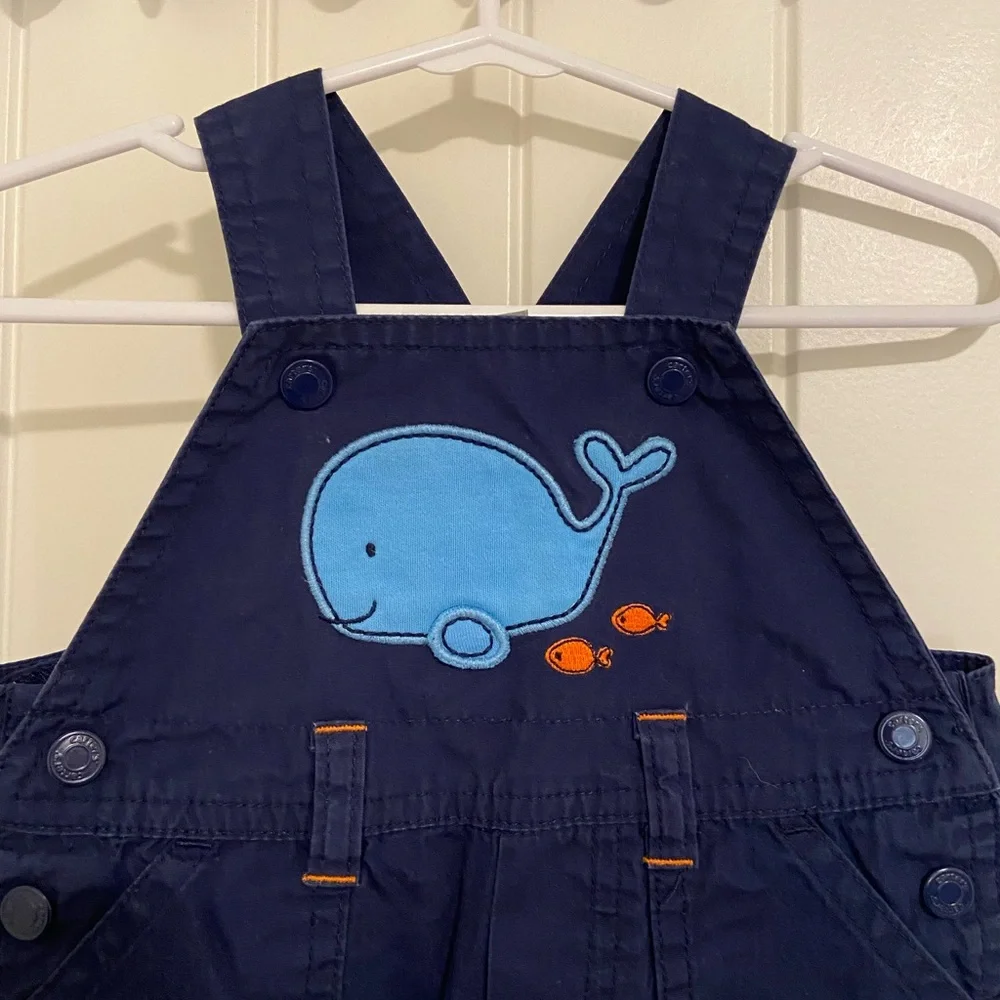 NWOT Carter’s baby boy’s whale patch navy‎ blue khaki overall jumper 6 months